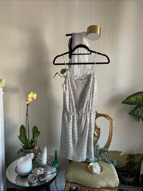Parker Silver Slip Mini Dress, cocktail hour. Silver snakeskin print.